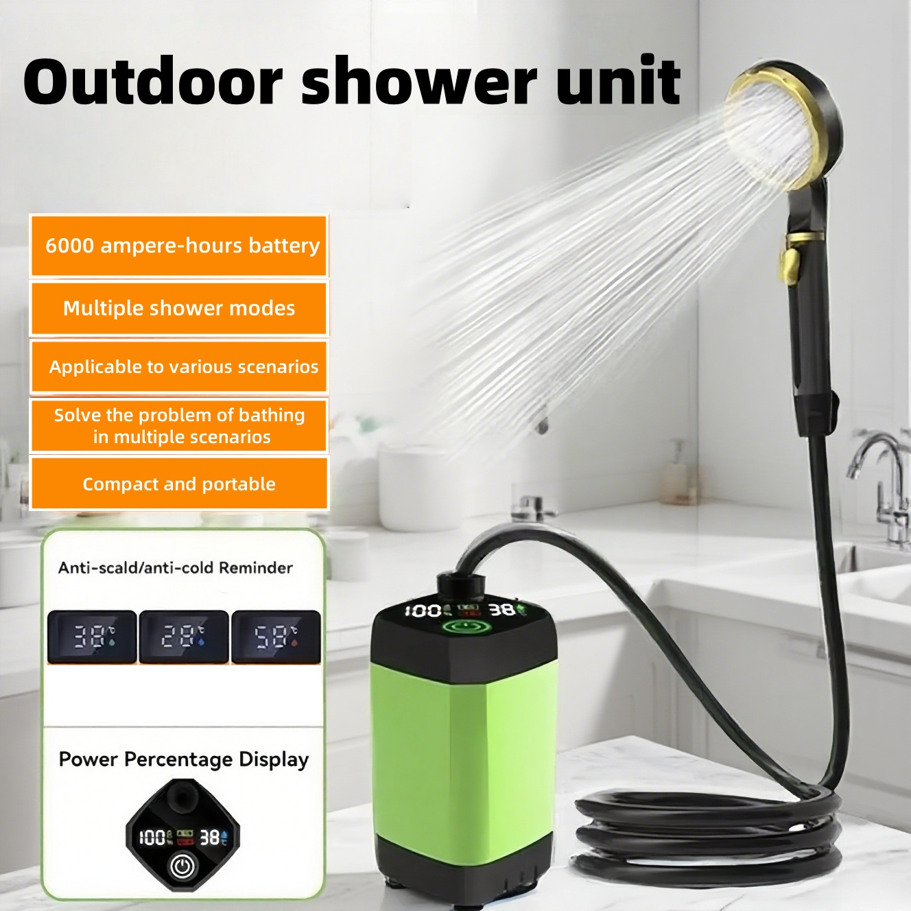 Outdoor Camping Bathroom - Draagbare elektrische buitendouche, met lange batterijduur,