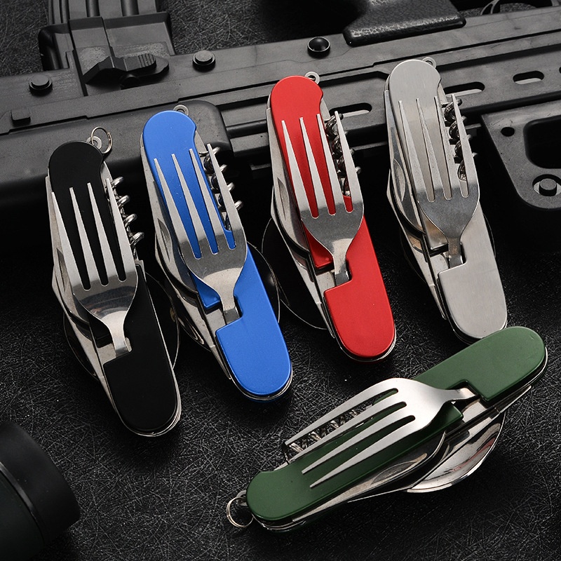 Outdoor Camping Uk - 4-in-1 opvouwbaar servies Afneembaar kampeergerei Roestvrijstalen