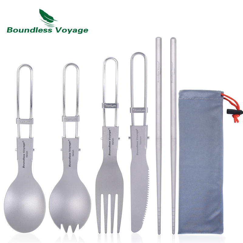 Outdoor Camping Dining Set - Boundless Voyage Titanium Camping Bestek Opvouwbare