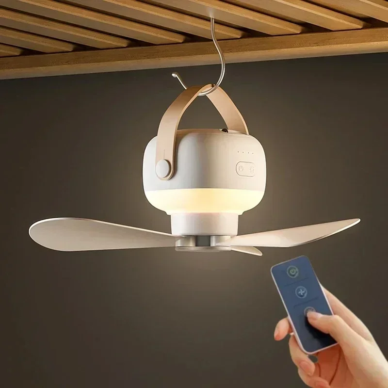 Outdoor Camping Light Ideas - Draagbare draadloze mini-plafondventilatorlamp met USB-afstandsbediening, nachtlampje